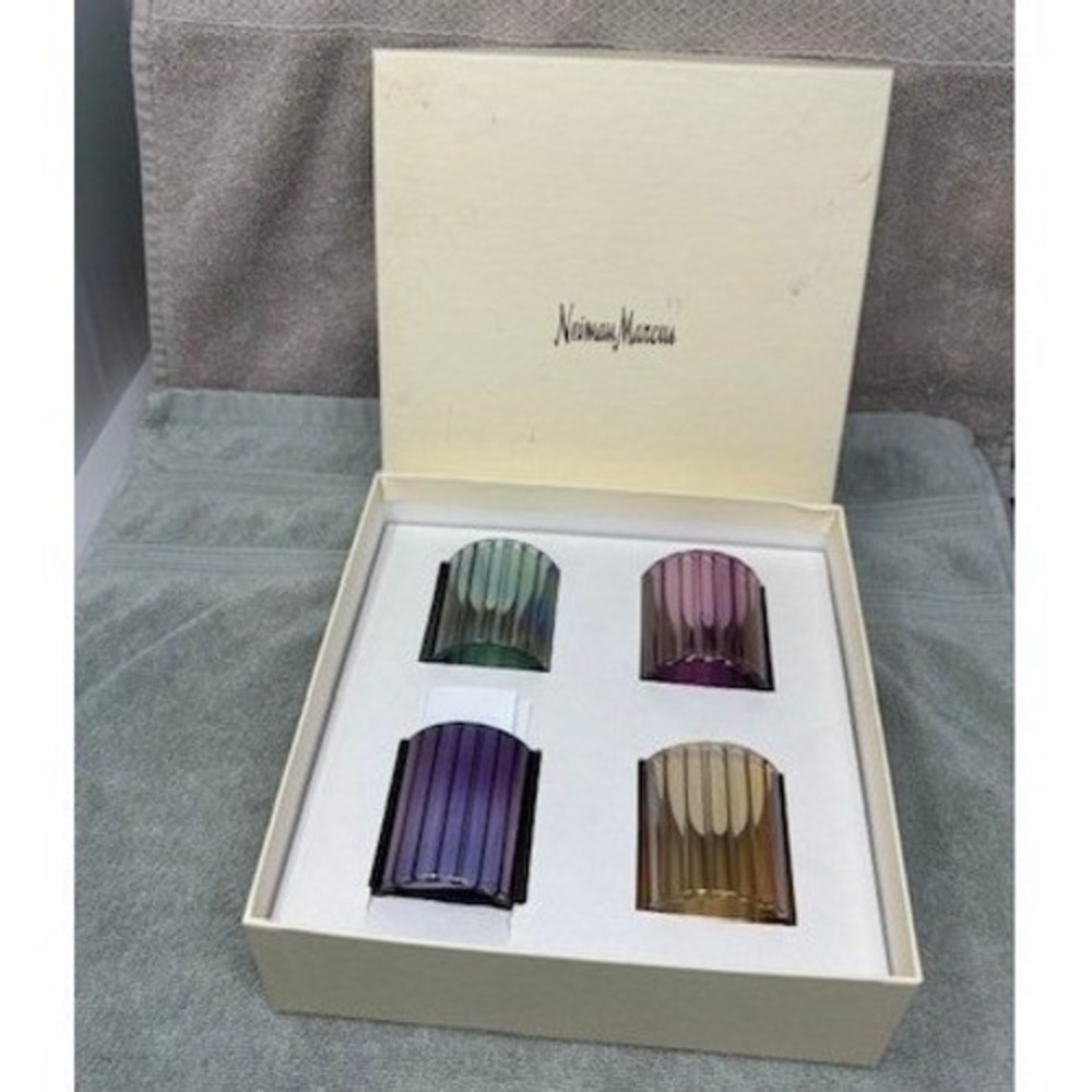 Parisevetro Neiman Marcus Italian Blown Glass Napkin Rings Set of 4 Iridescent